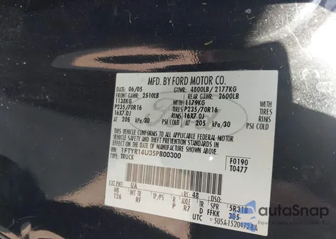 2005 Ford Ranger Edge/Stx/Xl/Xlt z USA, uszkodzony, nr VIN 1FTYR14U35PB00300